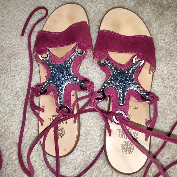 ENRICO FANTINI Garnet Suede Metal Starfish Flat Sandals - Picture 2 of 13